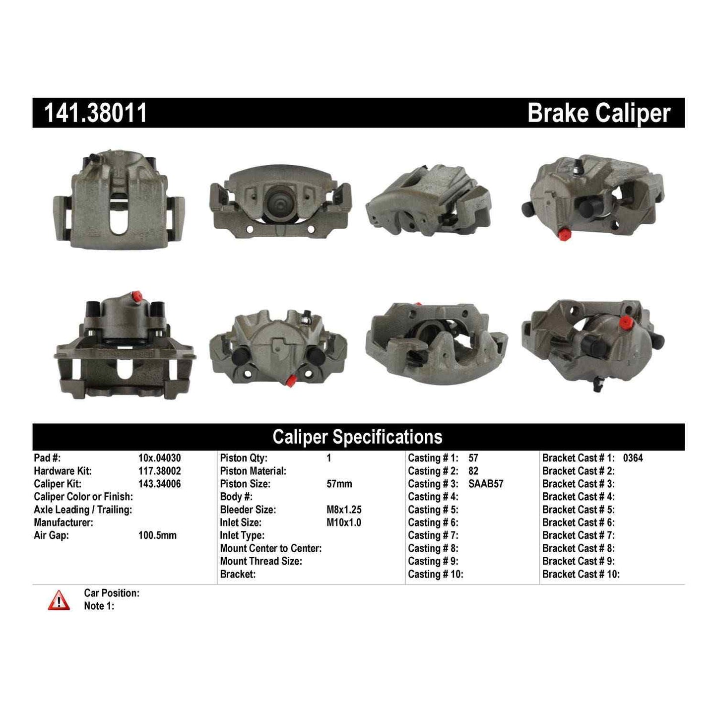 Stoptech Centric 88-98 Saab 9000 Semi-Loaded Brake Caliper - Front Right 141.38011