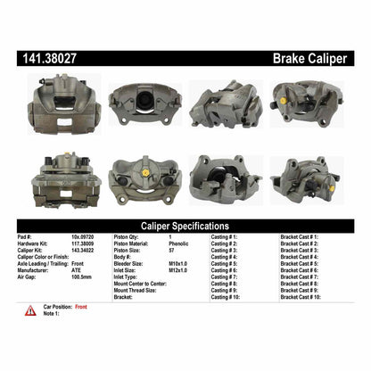 Stoptech Centric 06-12 Saab 9-3 / 10-11 Saab 9-3X Semi-Loaded Brake Caliper - Front Right 141.38027