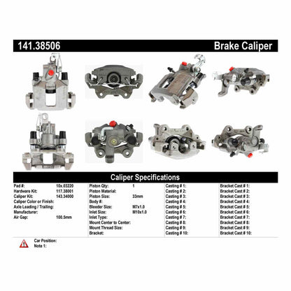 Stoptech Centric 86-98 Saab 9000 / 87-93 Saab 900 Semi-Loaded Brake Caliper - Rear Left 141.38506
