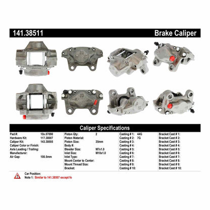 Stoptech Centric 97-98 Saab 900 / 99-03 Saab 9-3 Semi-Loaded Brake Caliper - Rear Right 141.38511
