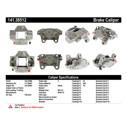 Centric Parts Disc Brake Caliper Semi-Loaded with anti-corrosion finish for 1997-2003 Saab 9-3 141.38512