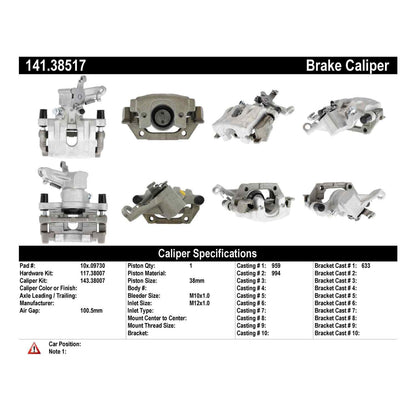 Stoptech Centric 03-12 Saab 9-3 / 2012 Saab 9-3X Semi-Loaded Brake Caliper - Rear Right 141.38517