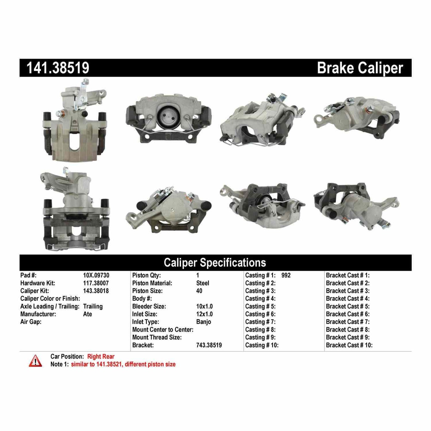 Stoptech Centric Semi-Loaded Brake Caliper - Rear Right 141.38519