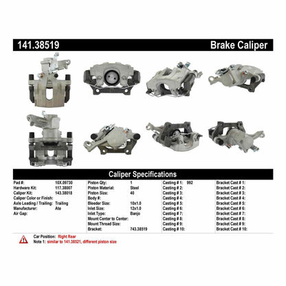 Stoptech Centric Semi-Loaded Brake Caliper - Rear Right 141.38519