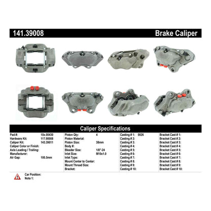 Centric Parts Semi-Loaded Disc Brake Caliper for Volvo 240 (1990‑1993), 242/244/245 (1975‑1989), 262 (1976‑1981), 264 (1982‑1986), 265 (1981‑1986), DL/ GLE (1984) 141.39008