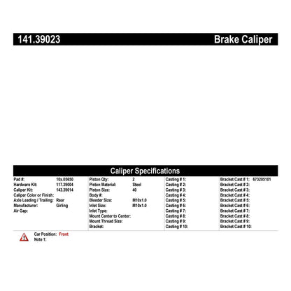 Stoptech Centric 83-84 Volvo 760 Semi-Loaded Front Passenger Side Remanufactured Brake Caliper 141.39023