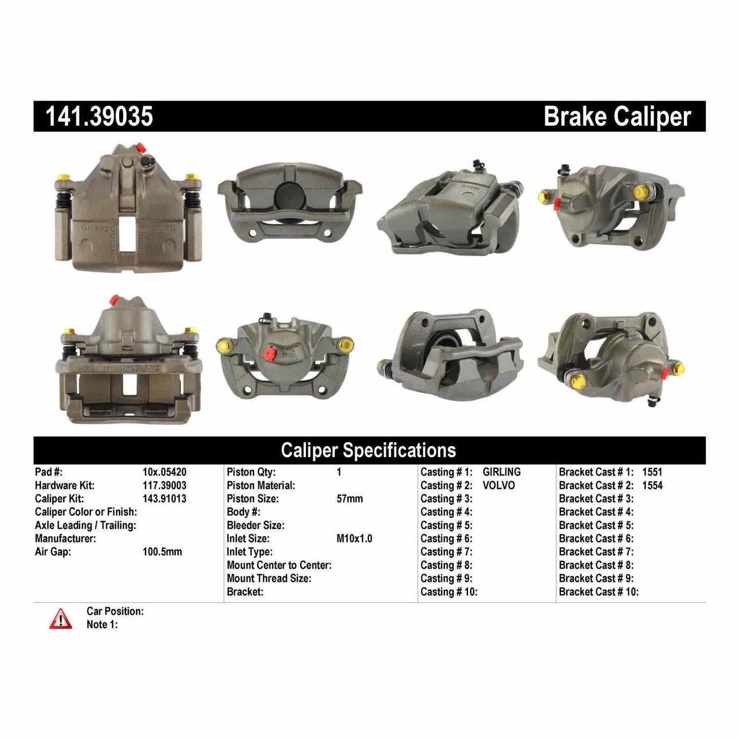Centric Parts Disc Brake Caliper Semi-Loaded for 1991‑1998 Volvo 740 780 940 960 S90 V90 141.39035