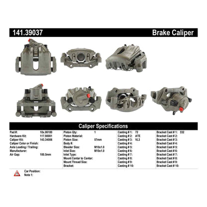 Centric Parts Disc Brake Caliper Semi-Loaded with anti-corrosion finish for 1993-1997 Volvo 850, 1998-2004 Volvo C70, 2000-2008 Volvo S70 V70 141.39037