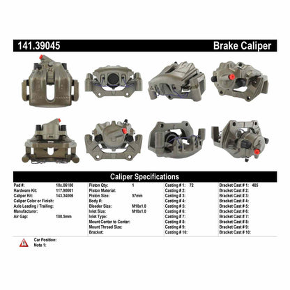 Centric Parts Disc Brake Caliper Semi-Loaded for 2004-1998 Volvo C70 141.39045
