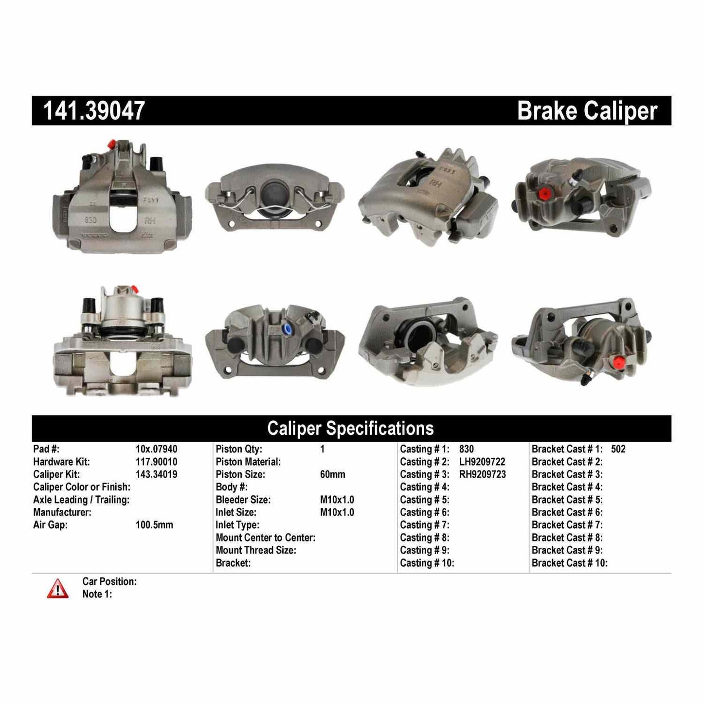 Centric Parts Disc Brake Caliper Semi-Loaded with anti-corrosion finish for 2001-2009 Volvo S60, 1999-2006 Volvo S80, 2001-2007 Volvo V70, 2003-2007 Volvo XC70 141.39047