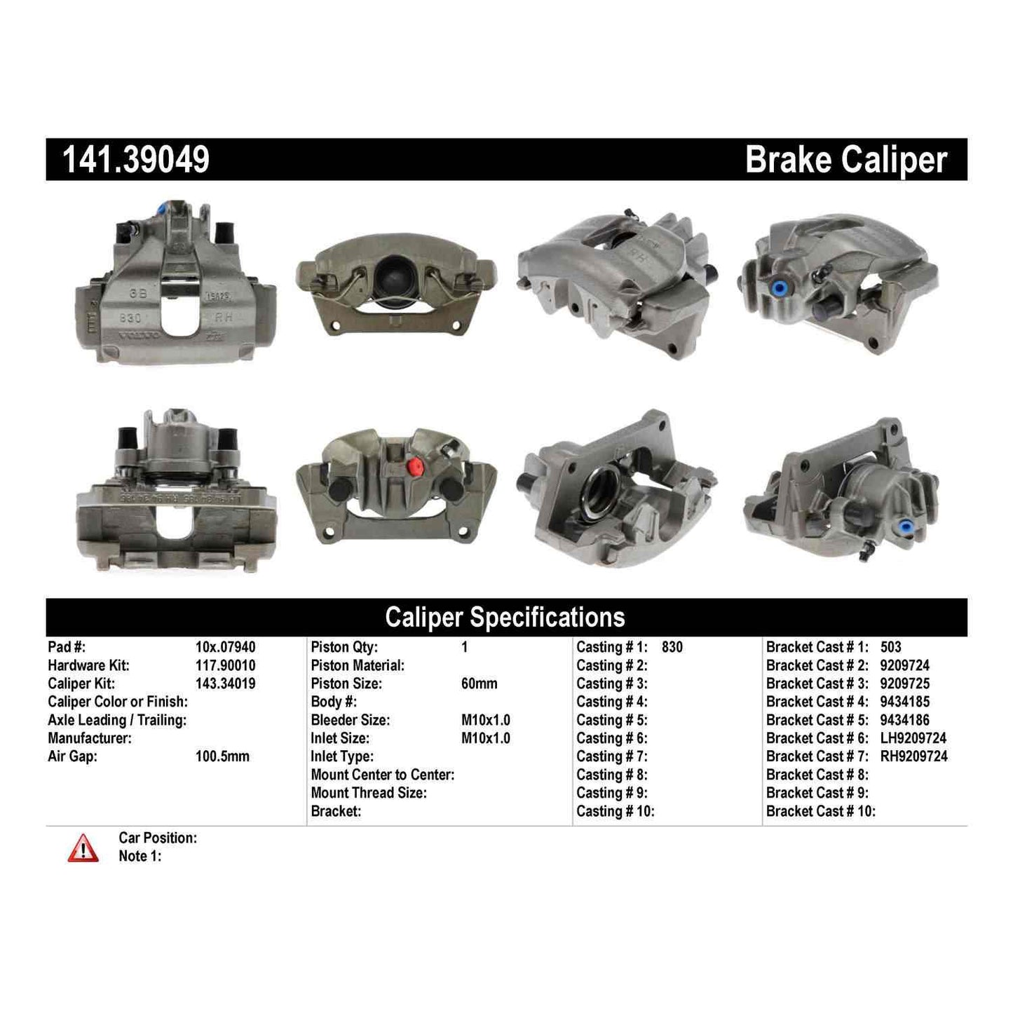 Centric Parts Disc Brake Caliper Semi-Loaded for Volvo S60 2009-2001, S80 2006-1999, V70 2007-2001 141.39049