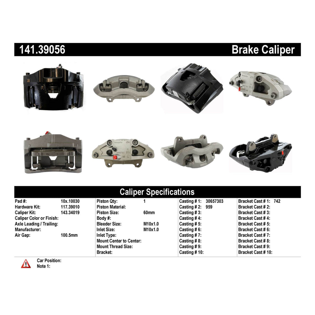 Centric Parts Disc Brake Caliper Semi-Loaded for 2003-2014 Volvo XC90 141.39056