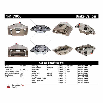 Stoptech Centric 05-09 & 11 Volvo V50 / 05-11 S40 / 06-11 C70 Semi Loaded Front Left Rebuilt Caliper 141.39058