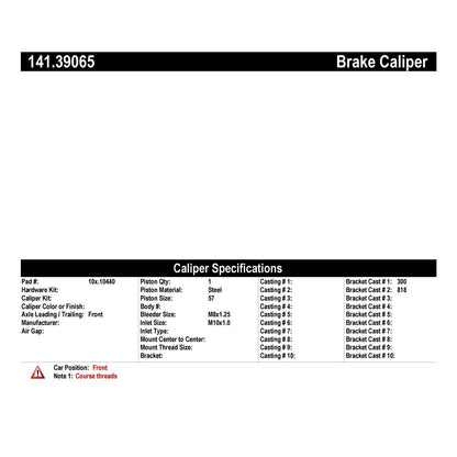 Centric Parts Disc Brake Caliper Semi-Loaded for 2007-2013 Volvo C30, 2006-2013 Volvo C70, 2004-2012 Volvo S40, 2005-2011 Volvo V50 141.39065