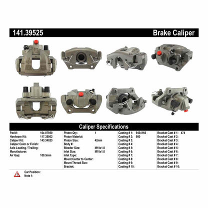 Centric Parts Disc Brake Caliper Semi-Loaded for Volvo S60 2009-2001, S80 2006-1999, V70 2007-2001, XC70 2007-2003 141.39525