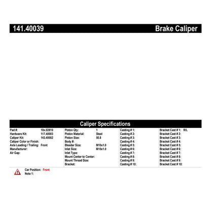 Centric Parts Semi-Loaded Brake Caliper 141.40039