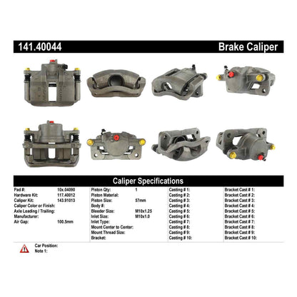 Centric Parts Disc Brake Caliper Semi-Loaded with Anti-Corrosion Finish for 1990-1993 Acura Integra, 1986-1990 Legend, 1988-1991 Honda Accord/Civic/Prelude 141.40044