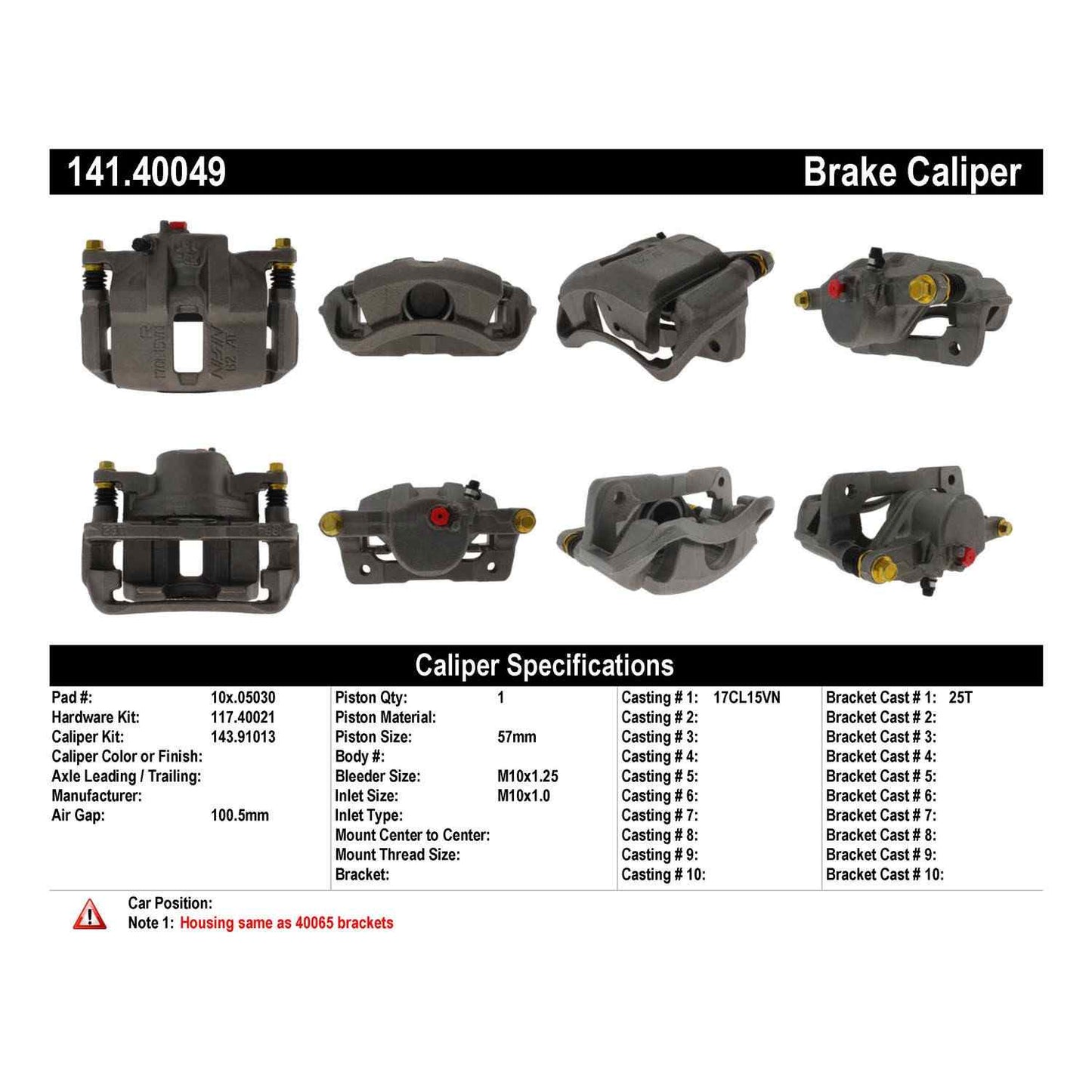 Centric Parts Disc Brake Caliper Semi-Loaded with Anti-Corrosion Finish for 1997-2001 Acura CL Integra Honda Accord CR-V Odyssey Prelude Isuzu Oasis 141.40049
