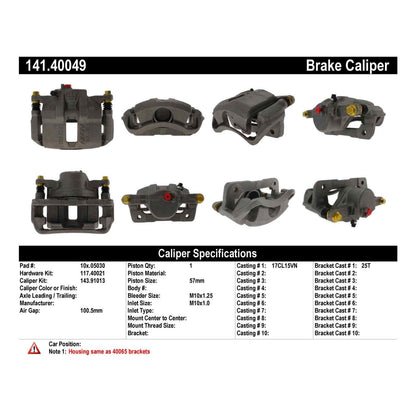 Centric Parts Disc Brake Caliper Semi-Loaded with Anti-Corrosion Finish for 1997-2001 Acura CL Integra Honda Accord CR-V Odyssey Prelude Isuzu Oasis 141.40049