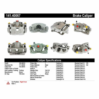 Centric Parts Disc Brake Caliper Semi-Loaded for 2002-2006 Acura RSX 2003-2011 Honda Civic 141.40067