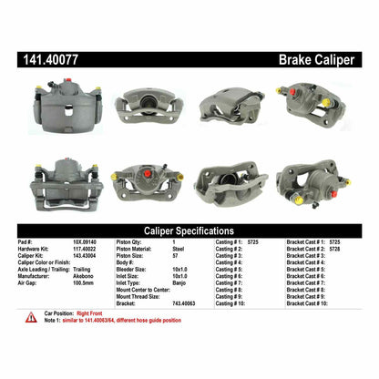 Centric Parts Disc Brake Caliper Semi-Loaded with Anti-Corrosion Finish for 2013-2015 Acura ILX, 2003-2017 Honda Accord, 2013-2020 Civic, 2016 CR-Z 141.40077