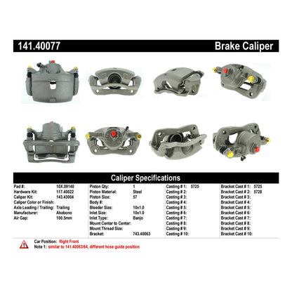 Centric Parts Disc Brake Caliper Semi-Loaded with Anti-Corrosion Finish for 2013-2015 Acura ILX, 2003-2017 Honda Accord, 2013-2020 Civic, 2016 CR-Z 141.40077
