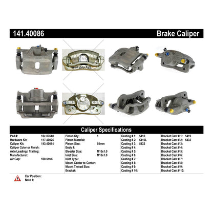 Centric Parts Disc Brake Caliper Semi-Loaded for 2005-1997 Acura EL, 2011-1996 Honda Civic, 2014-2010 Insight 141.40086