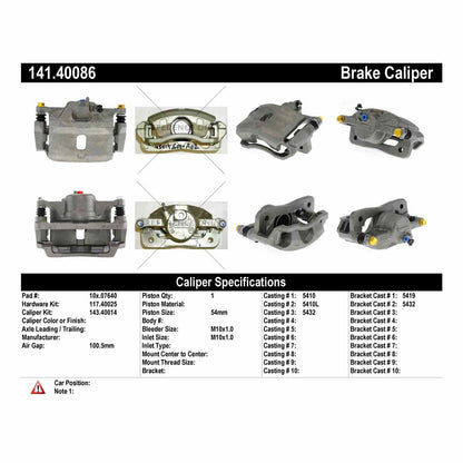 Centric Parts Disc Brake Caliper Semi-Loaded for 2005-1997 Acura EL, 2011-1996 Honda Civic, 2014-2010 Insight 141.40086