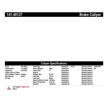 StopTech Semi-Loaded Brake Caliper 141.40127