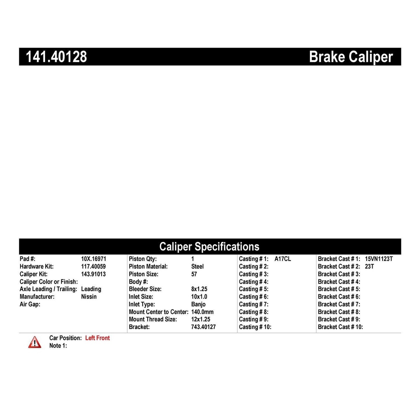 StopTech Semi-Loaded Brake Caliper 141.40128