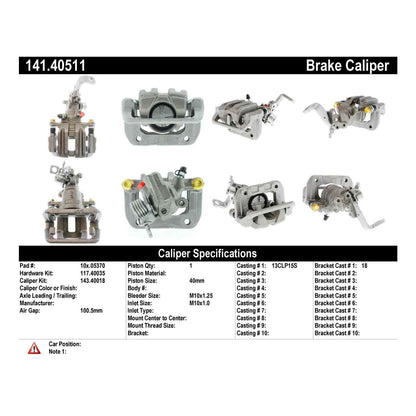 Stoptech Centric 00-09 Honda S2000 Right Rear Semi-Loaded Caliper 141.40511