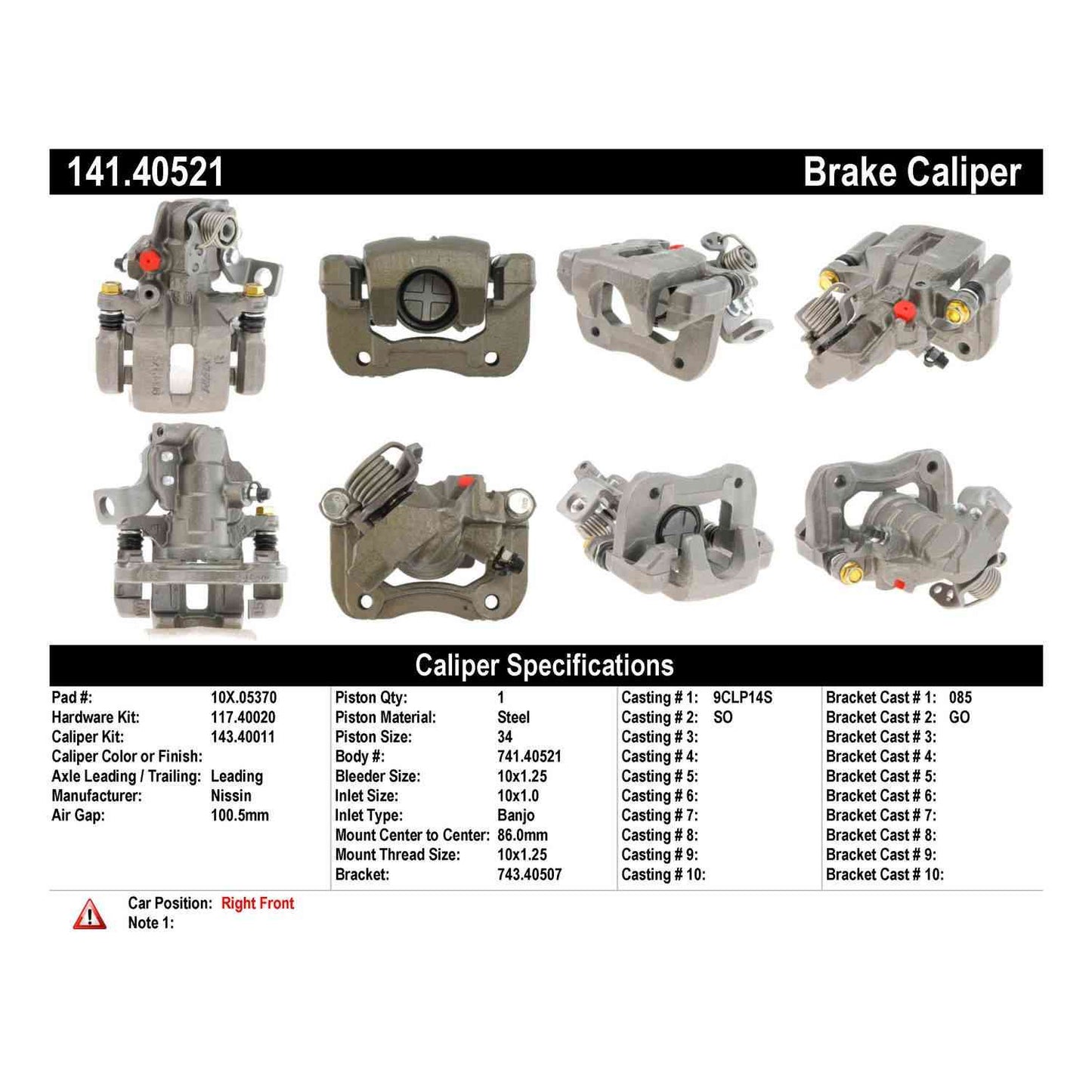 Stoptech Centric Semi-Loaded Brake Caliper - Rear Right 141.40521