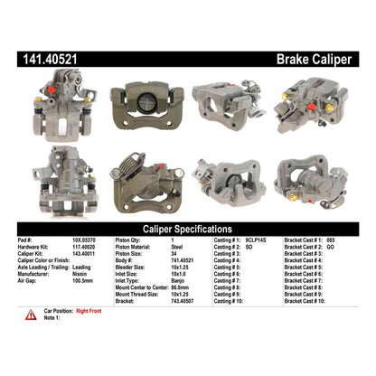 Stoptech Centric Semi-Loaded Brake Caliper - Rear Right 141.40521