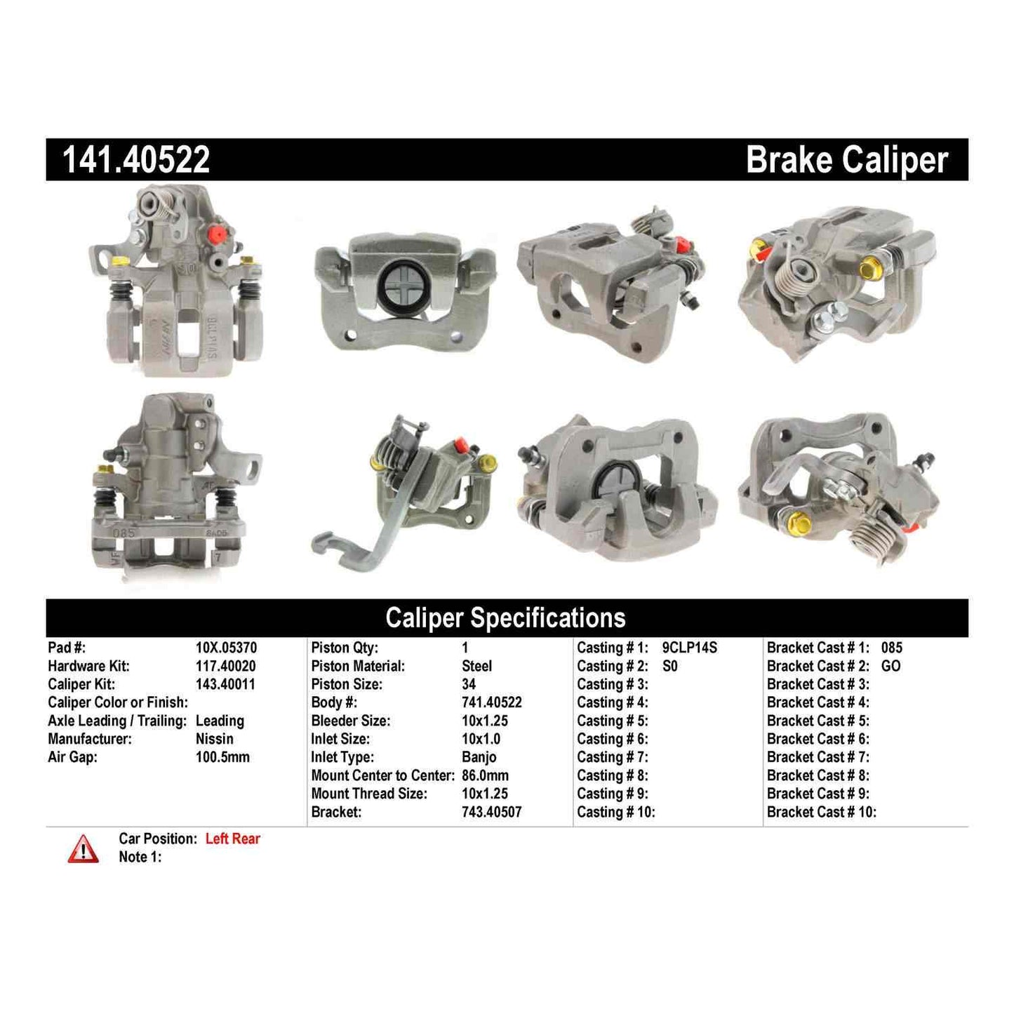 Stoptech Centric Semi-Loaded Brake Caliper - Rear Left 141.40522