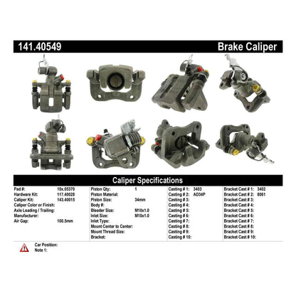 Stoptech Centric Semi-Loaded Brake Caliper - Rear Right 141.40549