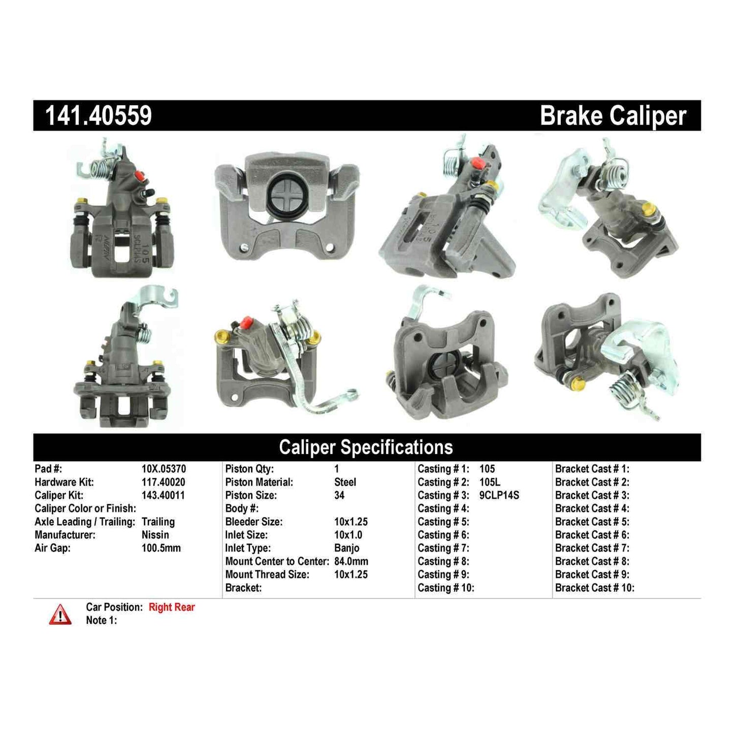 Centric Parts Disc Brake Caliper Semi-Loaded for 2005-2007 Honda Accord 141.40559