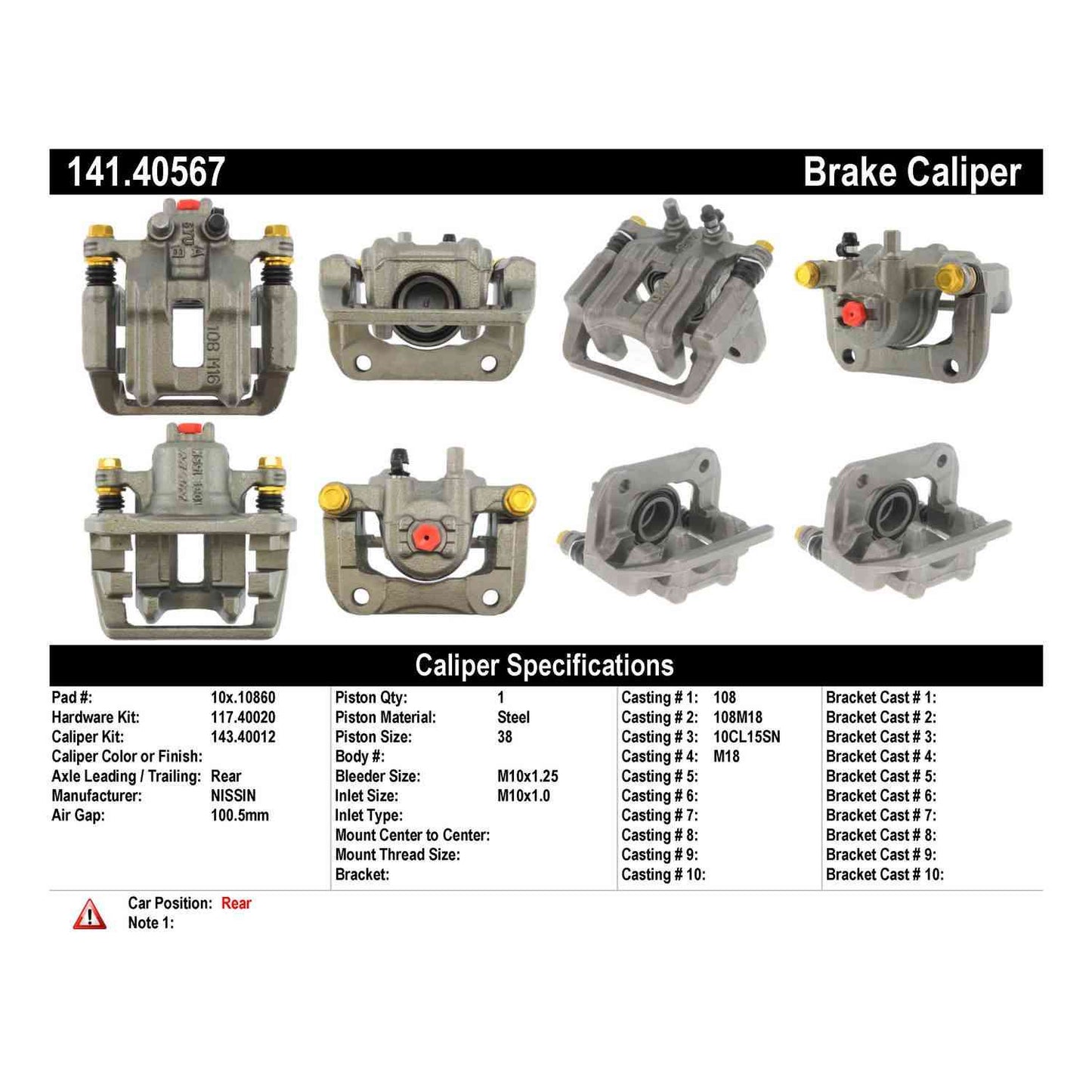 Centric Parts Disc Brake Caliper Semi-Loaded with Anti-Corrosion Finish for 2007-2012 Honda CR-V 141.40567