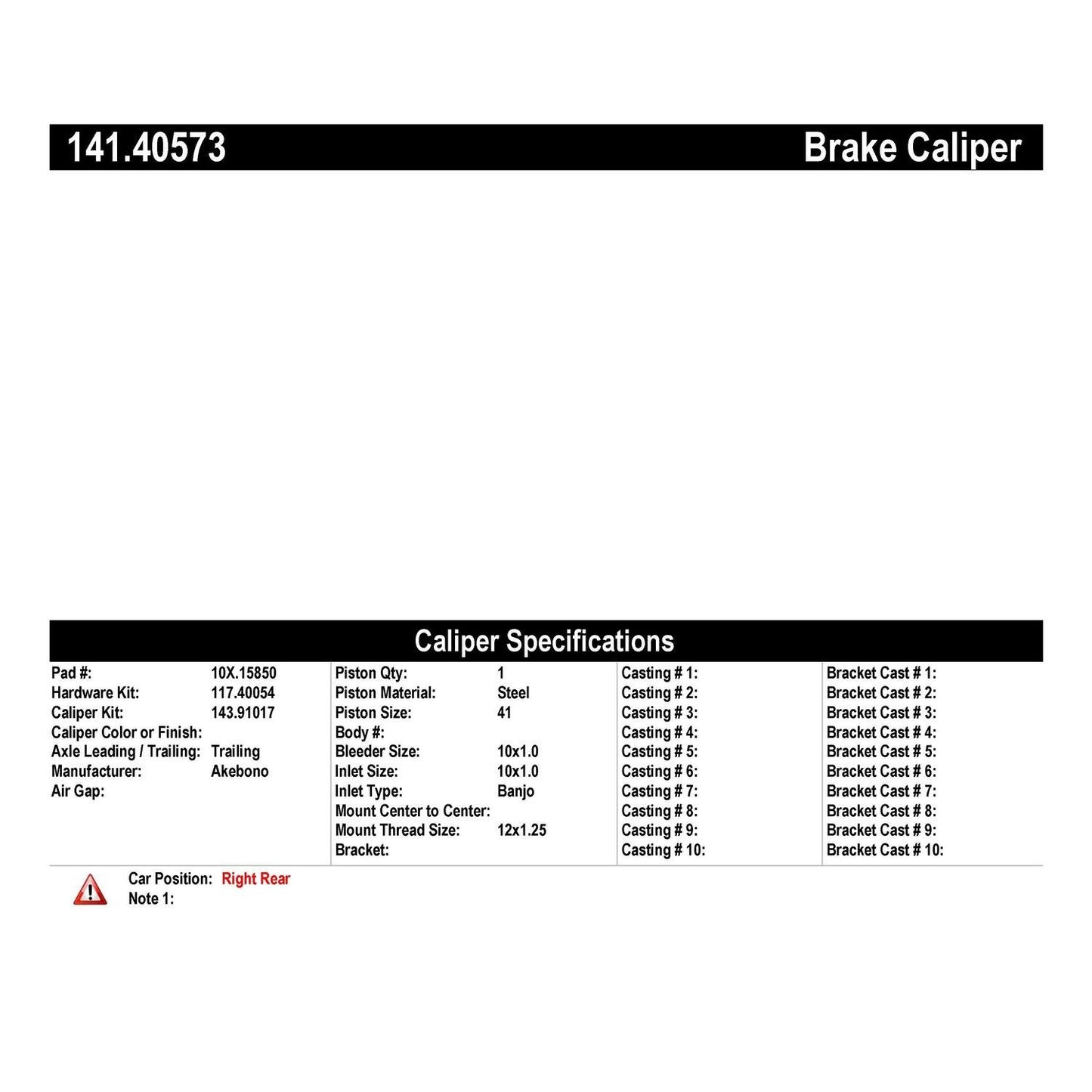 Centric Parts Disc Brake Caliper Semi-Loaded for 2009-2015 Honda Pilot 141.40573
