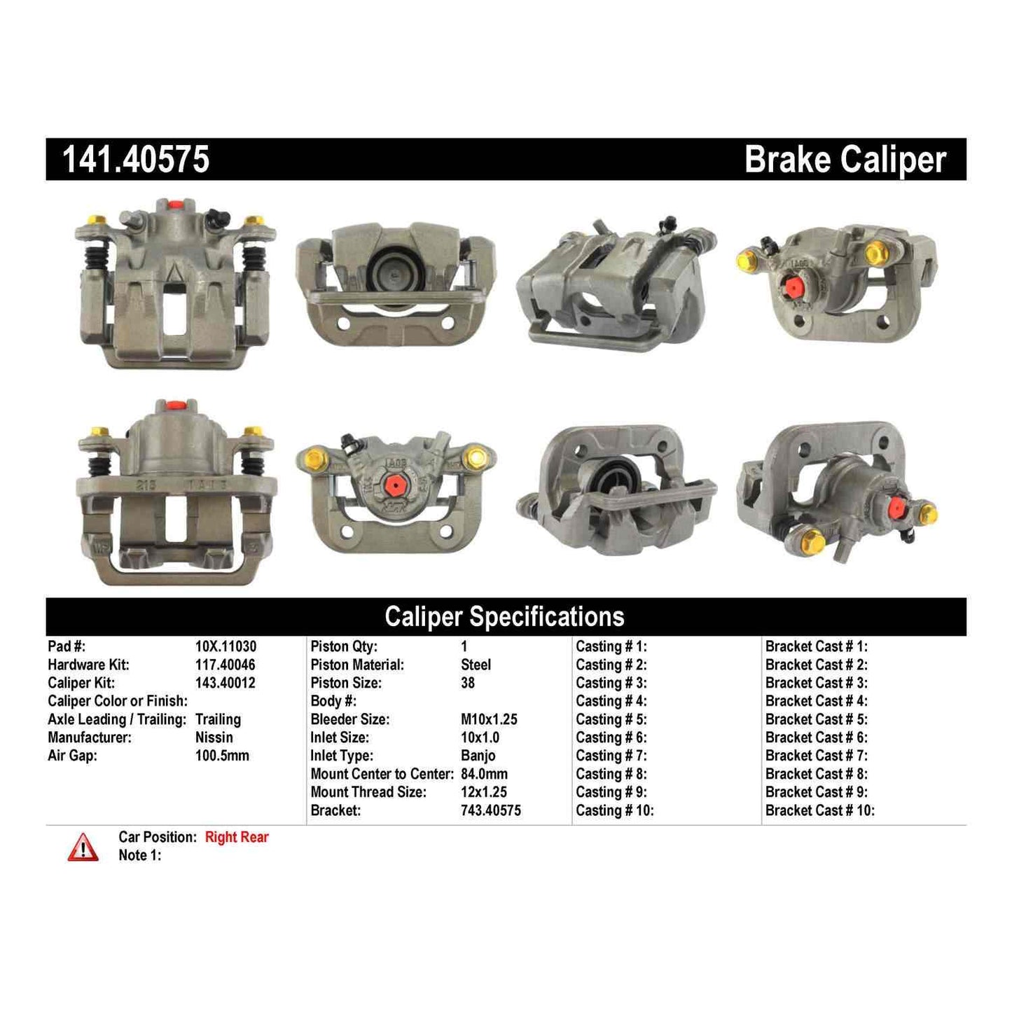 Centric Parts Disc Brake Caliper Semi-Loaded with Anti-Corrosion Finish for 2009-2014 Acura TL 141.40575