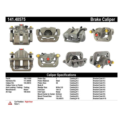 Centric Parts Disc Brake Caliper Semi-Loaded with Anti-Corrosion Finish for 2009-2014 Acura TL 141.40575