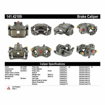Centric Parts Disc Brake Caliper Semi-Loaded with anti-corrosion finish for 2000-2006 Nissan Sentra 141.42109