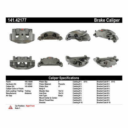Centric Parts Disc Brake Caliper Semi-Loaded with New Phenolic Pistons 141.42177