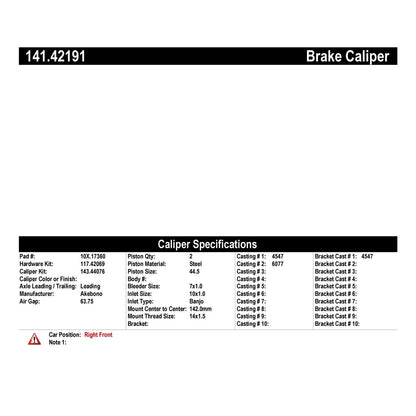 Centric Parts Semi-Loaded Brake Caliper 141.42191
