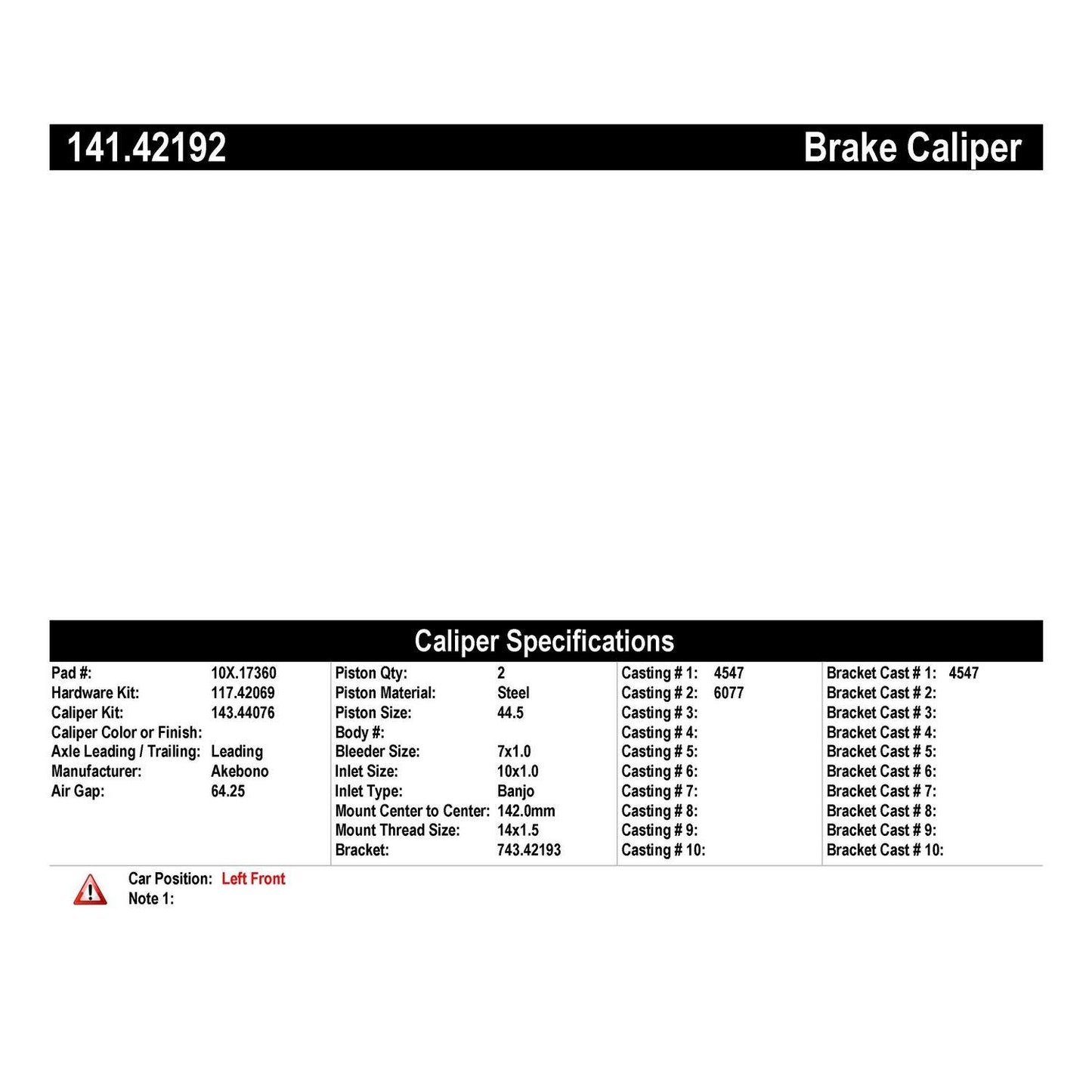 Centric Parts Semi-Loaded Brake Caliper 141.42192