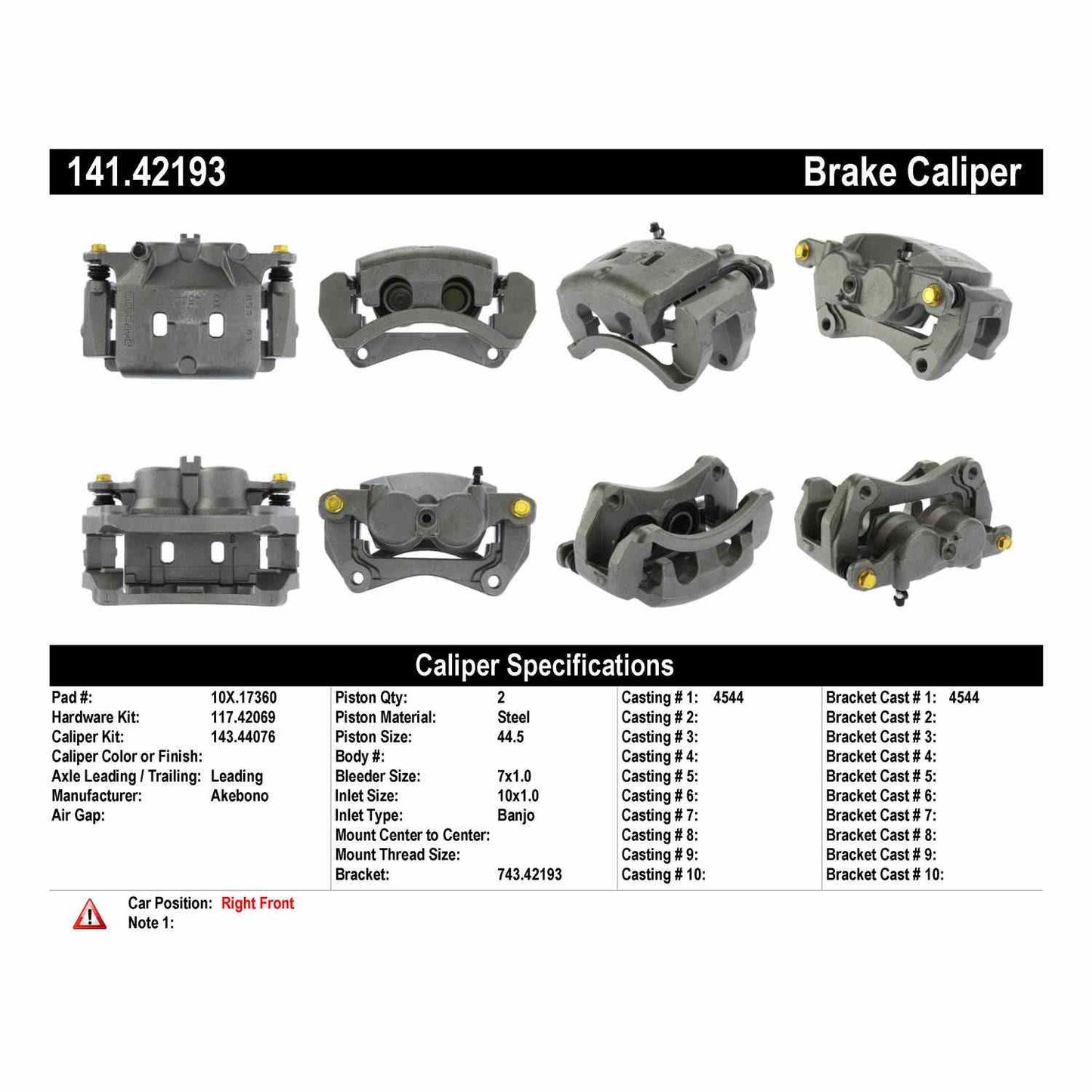 Stoptech Centric Semi-Loaded Brake Caliper - Front Right 141.42193