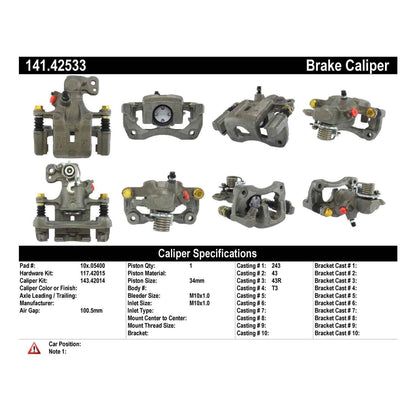 Centric Parts Disc Brake Caliper Remanufactured with Anti-Corrosion Finish 141.42533