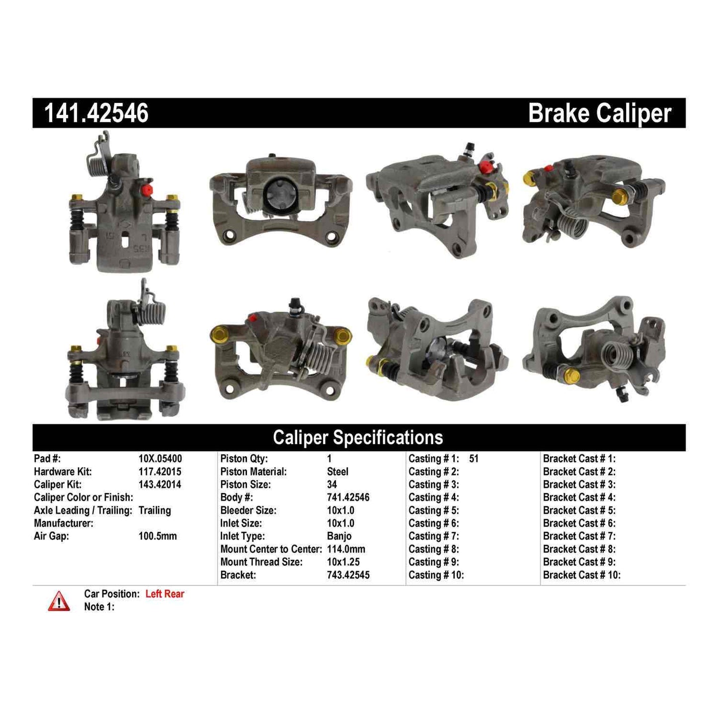 Stoptech Centric Semi-Loaded Brake Caliper - Rear Left 141.42546