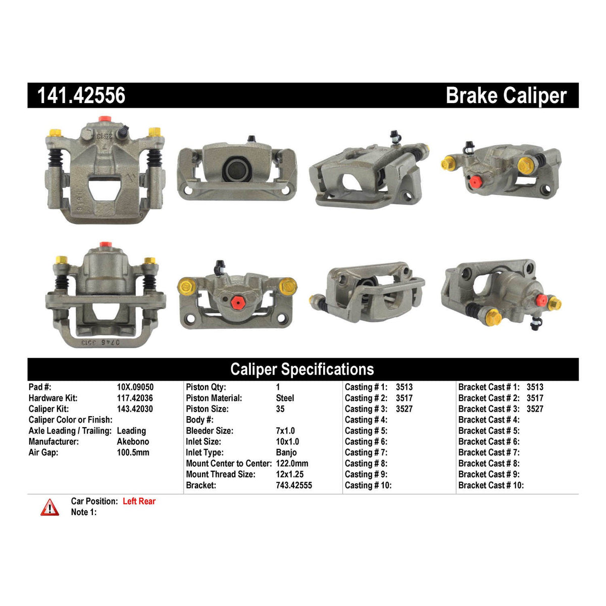 Stoptech Centric Semi-Loaded Brake Caliper - Rear Left 141.42556