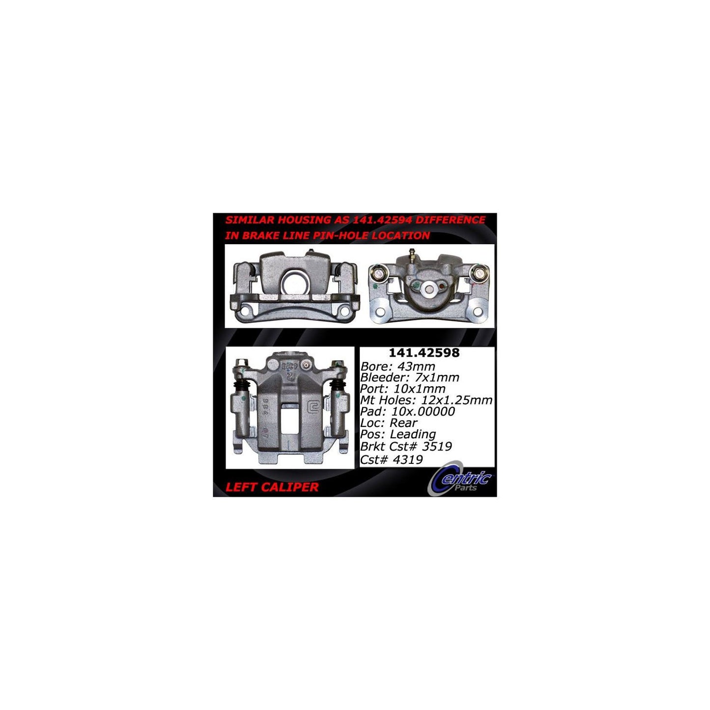 Stoptech Centric Semi-Loaded Brake Caliper - Rear Left 141.42598