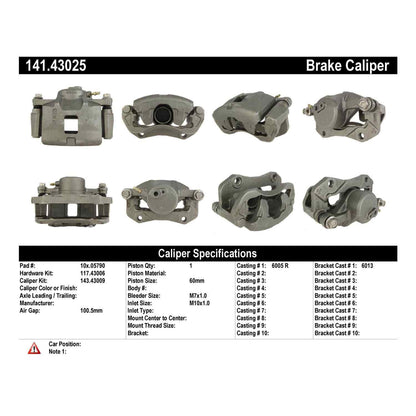 Centric Parts Disc Brake Caliper Semi-Loaded with Anti-Corrosion Finish for 1996-1999 Acura SLX, 1994-2001 Honda Passport 141.43025